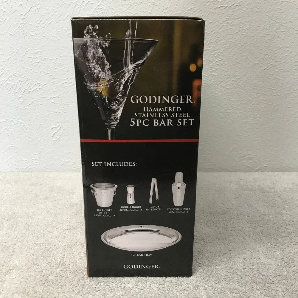 Godinger Bar Set Silver Hammered Stainless Steel 5pc 92310